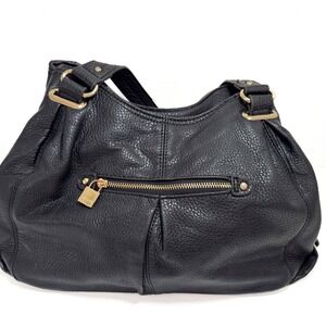 Anne Klein Black Leather Hobo Bag Designer Purse Handbag Gold Hardware